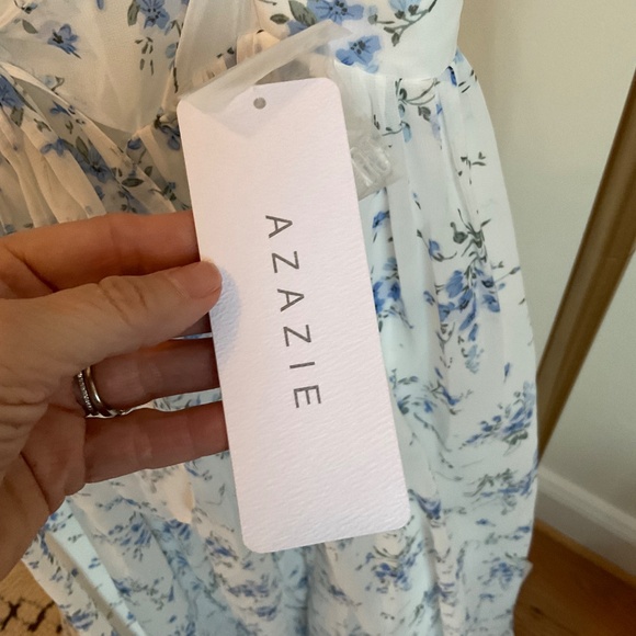 AZAZIE ZEYA Blue Cottage Floral A-Line V-Neck Pleated Chiffon Dress Size A16 NWT - Picture 14 of 15